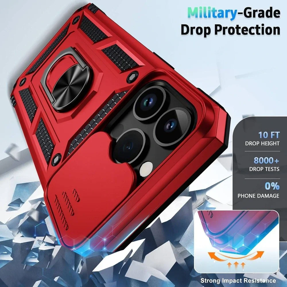 iPhone 15 Pro Max Case Cranberry Red Rugged Military Grade Shield Ring Kickstand